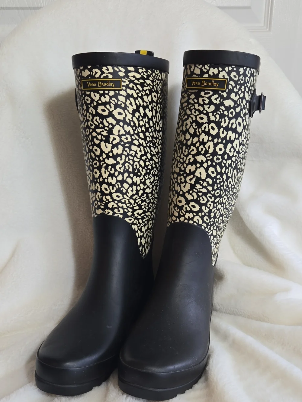 Vera Bradley Black & Cream Leopard-Print Rain Boots Size 7